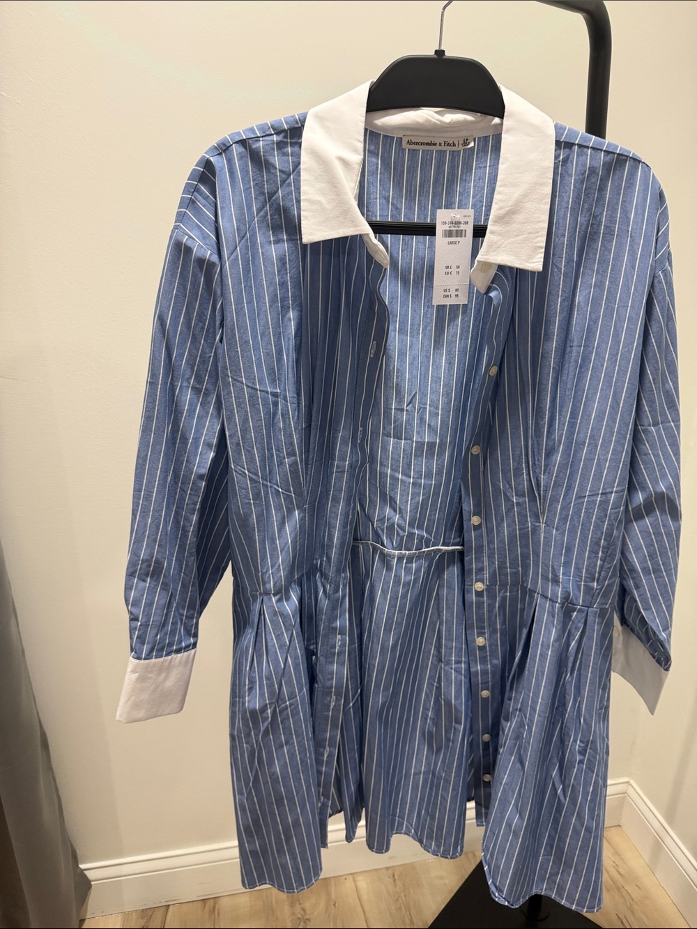 Abercrombie & Fitch Blue and White Pinstripe Button-Up Dress